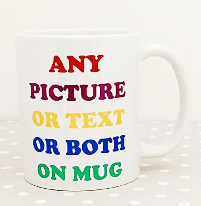 Personalised mug any text message logo or image (photo) printed onto a white 11oz mug
Personalised mug any text message logo or image (photo) printed onto a white 11oz mug