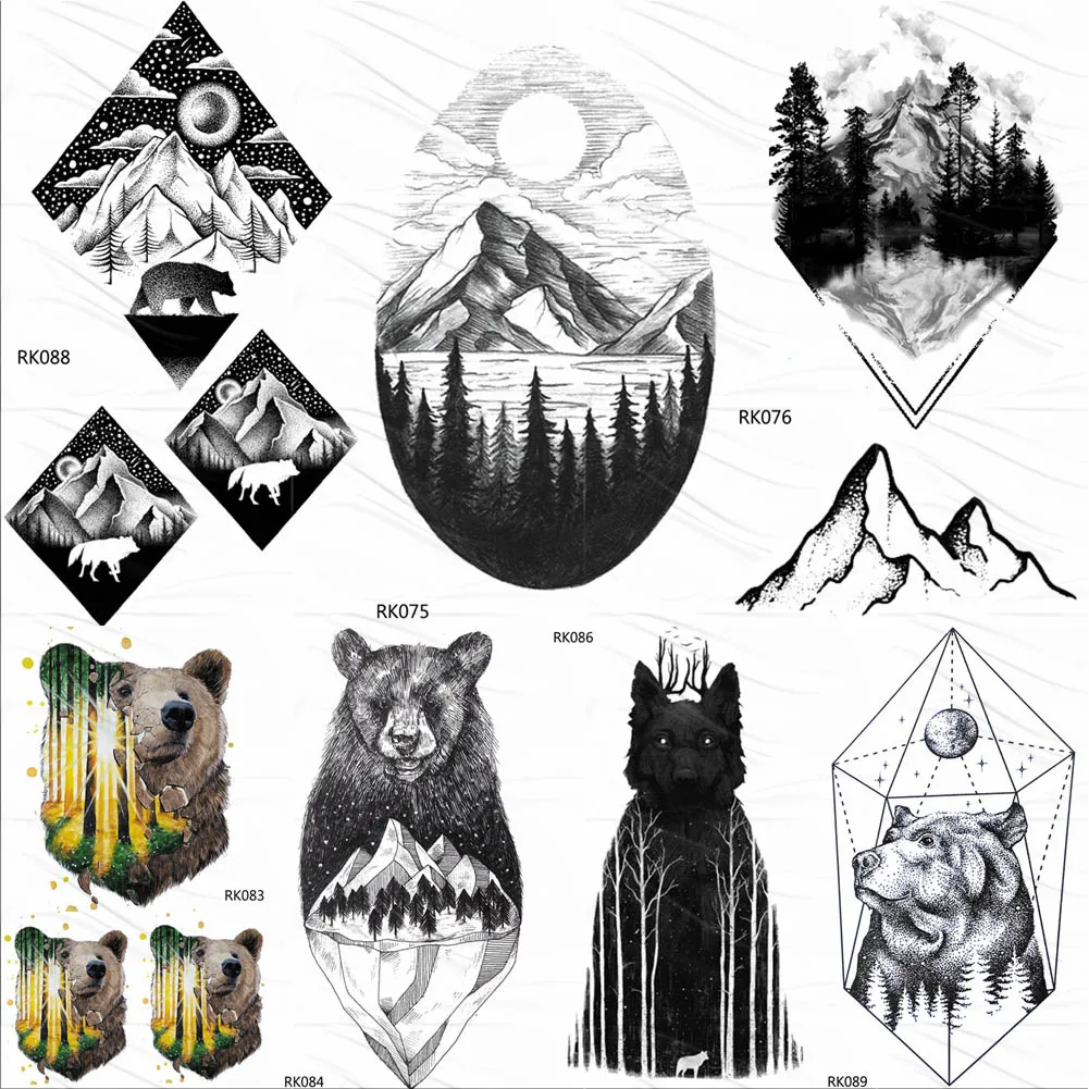 OMMGO Geometric Mountain Forest Temporary Tattoos Sticker Diamond Bear Moon Custom Tattoo Black Peak Body Art Arm Fake Tatoos
OMMGO Geometric Mountain Forest Temporary Tattoos Sticker Diamond Bear Moon Custom Tattoo Black Peak Body Art Arm Fake Tatoos