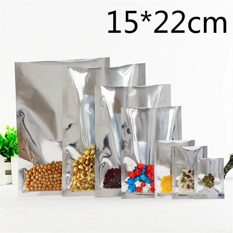 15*22cm Open Top Heat Seal Silvery Aluminum Foil Clear Plastic Packing Packaging Bag Nuts Tea Food Storage Vacuum Pouches
15*22cm Open Top Heat Seal Silvery Aluminum Foil Clear Plastic Packing Packaging Bag Nuts Tea Food Storage Vacuum Pouches