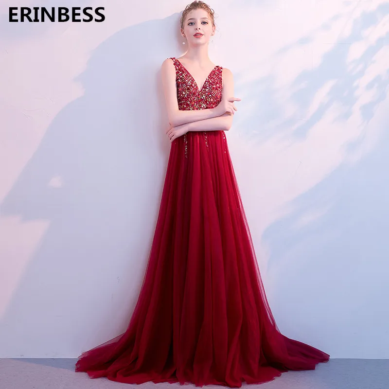Beaded Sequined Tulle Burgundy Evening Dresses Sexy V-Neck V-beck Sweep Train Evening Dress 2019 Formal Party Gowns For Women
Beaded Sequined Tulle Burgundy Evening Dresses Sexy V-Neck V-beck Sweep Train Evening Dress 2019 Formal Party Gowns For Women