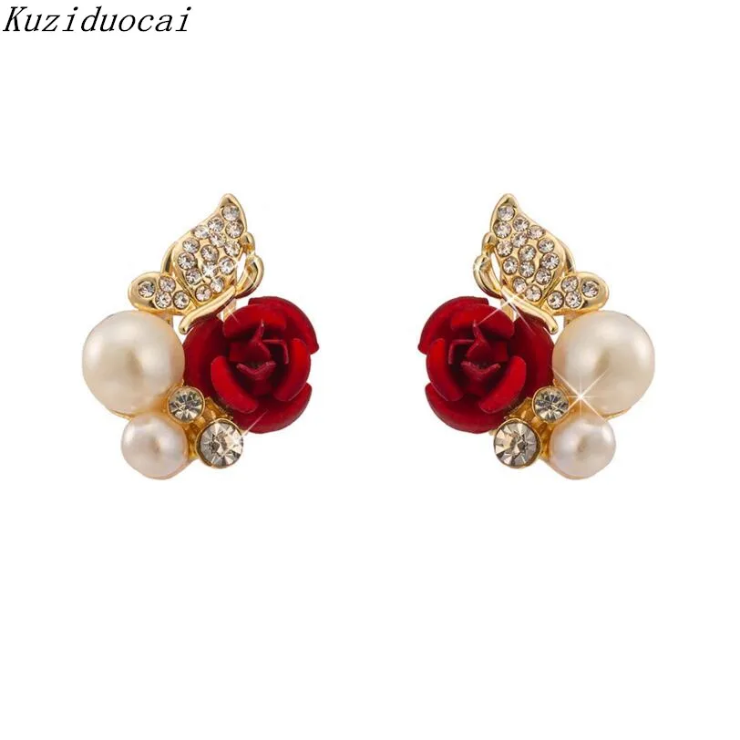 Kuziduocai New Fashion Jewelry Red Rose Butterfly Angel Wings Pearl Elegant Stud Earrings Women Gift Pendientes Brincos E-745
Kuziduocai New Fashion Jewelry Red Rose Butterfly Angel Wings Pearl Elegant Stud Earrings Women Gift Pendientes Brincos E-745