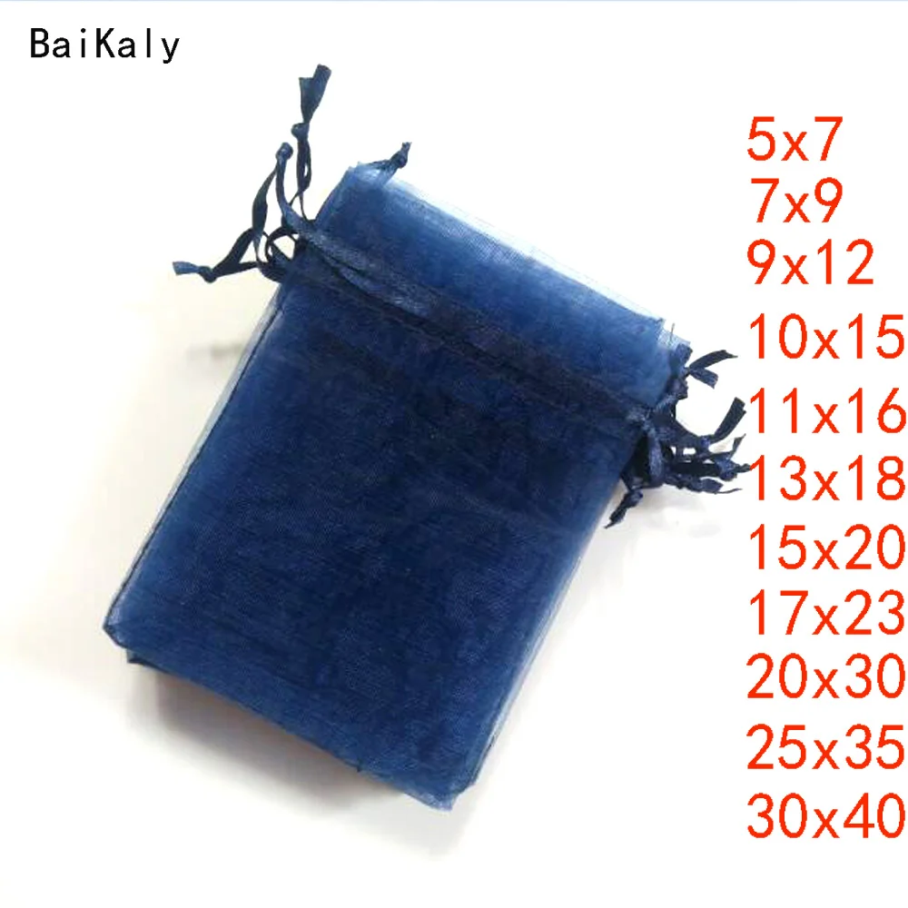 100 шт./лот тянущиеся Темно-Синие Маленькие большие сумки из органзы сумочки для