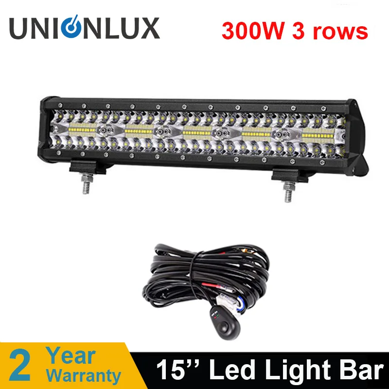 15inch 300W Offroad LED Light Bar SUV Tractor 4x4 4WD Trailer Pickup Tri-row LED Work Light Driving Light With Wire Kit
15inch 300W Offroad LED Light Bar SUV Tractor 4x4 4WD Trailer Pickup Tri-row LED Work Light Driving Light With Wire Kit