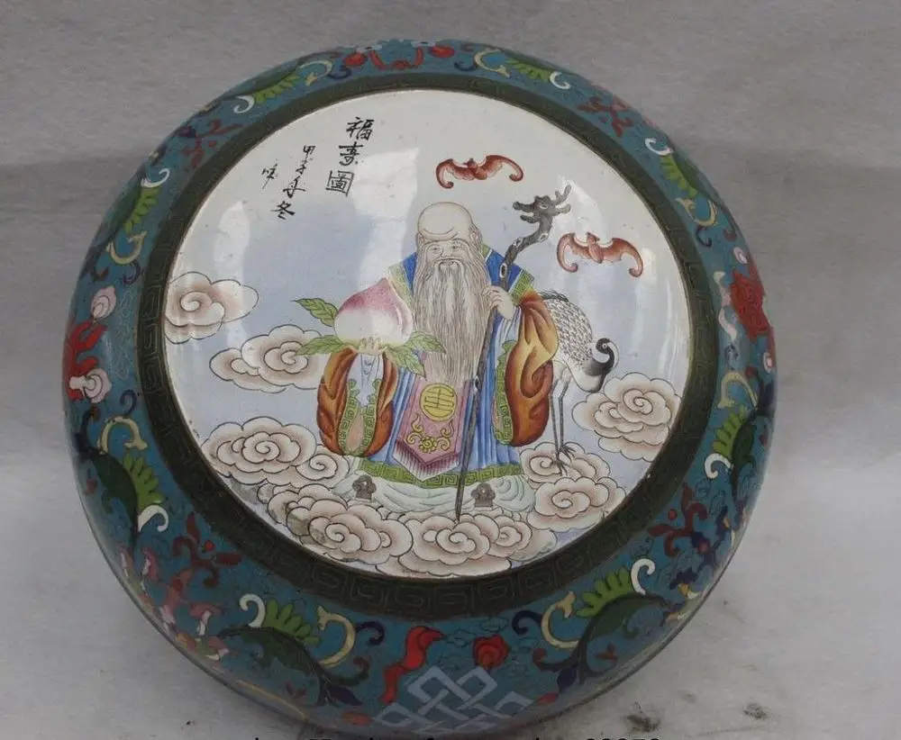 Китайская латунная медная перегородчатое фу Shou Бог долголетия Buddha Weiqi чехол в