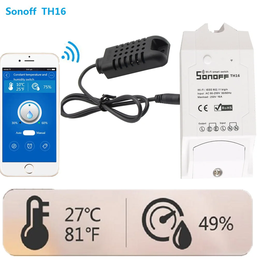 Sonoff Smart Home TH Wireless WiFi Switch For Automation With Temperature Sensor Humidity Monitorin
Sonoff Smart Home TH Wireless WiFi Switch For Automation With Temperature Sensor Humidity Monitorin