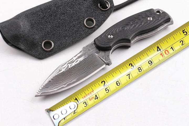 Дамасский спасательный шейный нож G10 ручка тактический для выживания маленькие