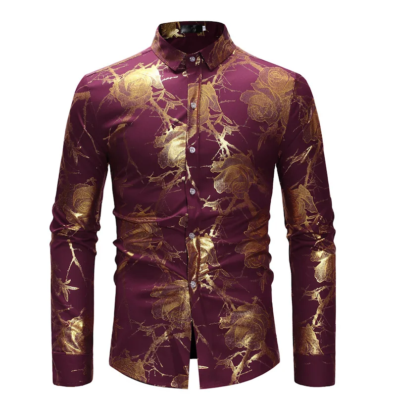 New Men Brand Hipster Red Gold Floral Printed Long Sleeve Dress Shirts Wedding party Singer stage Slim Casual male Shirt Camisa
New Men Brand Hipster Red Gold Floral Printed Long Sleeve Dress Shirts Wedding party Singer stage Slim Casual male Shirt Camisa
