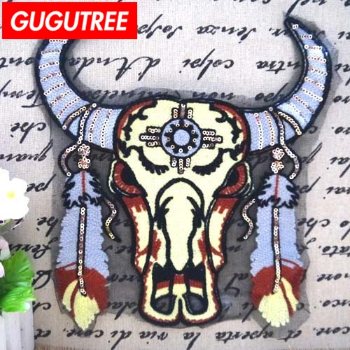 GUGUTREE синель вышивка блестки большие нашивки коровья голова в виде животных