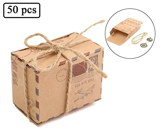 50Pcs/Pack Travel Themed Air Mail Design Candy boxes Kraft Paper Wedding Favor gifts Box With Burlap Twine and Metal Decoration
50Pcs/Pack Travel Themed Air Mail Design Candy boxes Kraft Paper Wedding Favor gifts Box With Burlap Twine and Metal Decoration