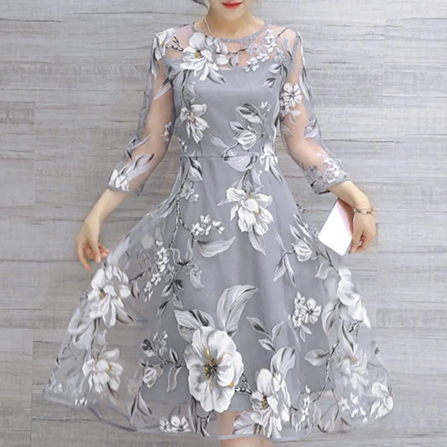 Женское ажурное платье из органзы вечерние мини-платья с цветочным принтом