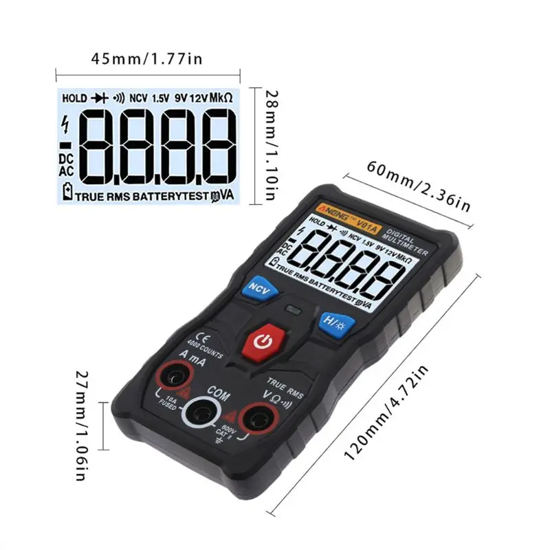Digital Multimeter Tester Auto Range True RMS NCV DATA HOLD Backlight Flashlight
Digital Multimeter Tester Auto Range True RMS NCV DATA HOLD Backlight Flashlight