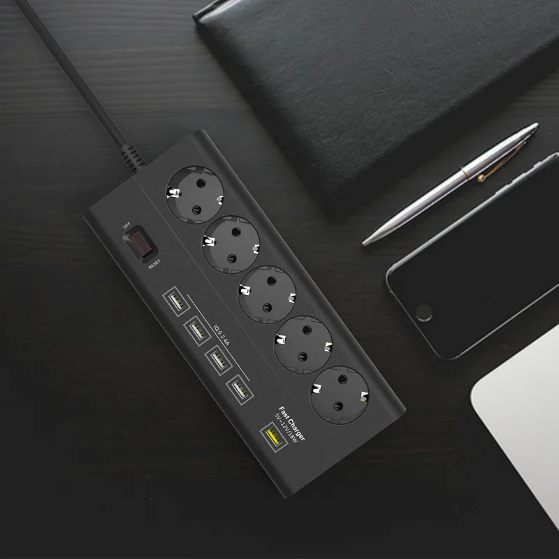 European 5 gang USB Power Strip Surge Protector Quick Charge 3.0 USB port EU extension socket 5 outlet 5 usb EU Plug Power board
European 5 gang USB Power Strip Surge Protector Quick Charge 3.0 USB port EU extension socket 5 outlet 5 usb EU Plug Power board