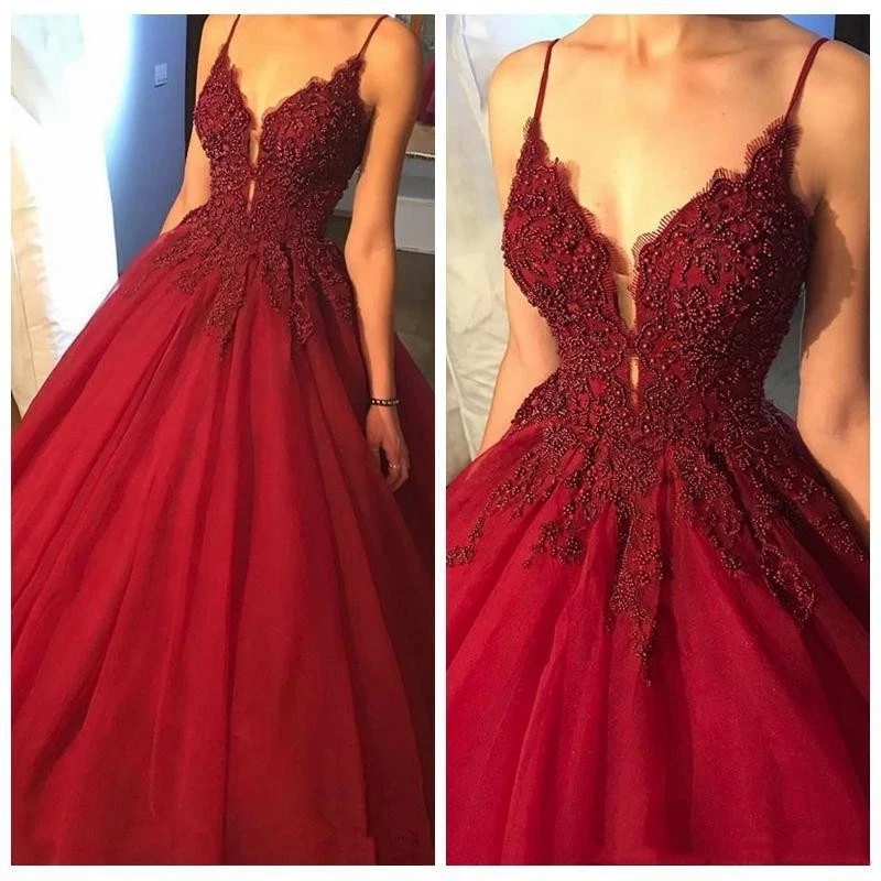 Charming Prom Dresses Beading Ball Gown Spaghetti Straps Sexy Wine Red V-neck Puffy Tulle Evening Gowns Formal Long Party Dress
Charming Prom Dresses Beading Ball Gown Spaghetti Straps Sexy Wine Red V-neck Puffy Tulle Evening Gowns Formal Long Party Dress