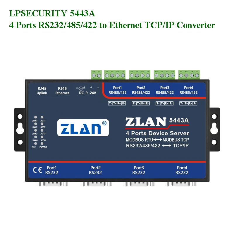 LPSECURITY ZLAN5443A 4 порта RS232/RS485/RS422 к TCP/IP ethernet преобразователю modbus RTU шлюз многохост последовательное устройство сервер
LPSECURITY ZLAN5443A 4 порта RS232/RS485/RS422 к TCP/IP ethernet преобразователю modbus RTU шлюз многохост последовательное устройство сервер