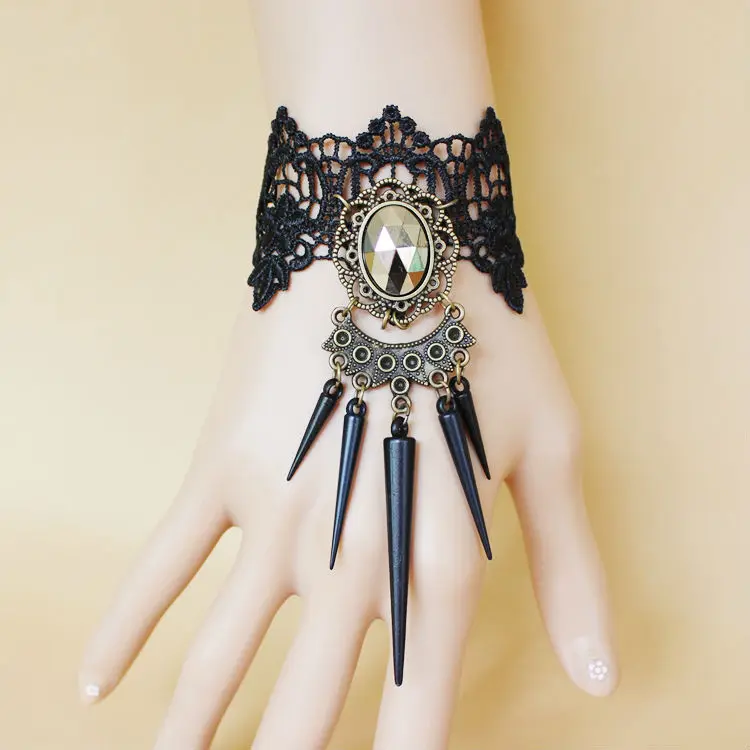 Панк Шипы черные кружевные браслеты готические женские жгут ручной цепи