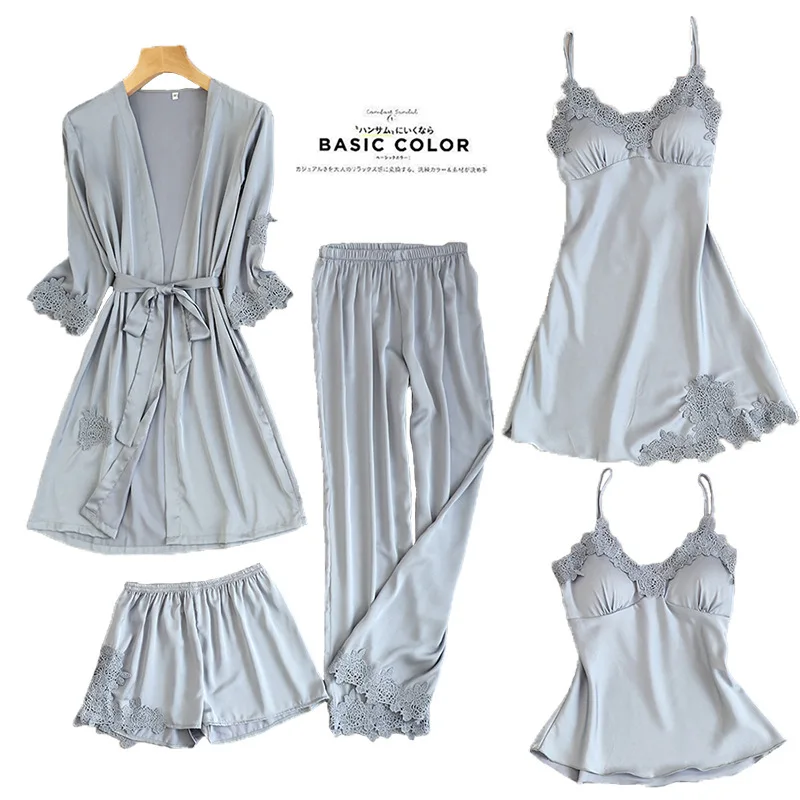 Womens 5PC Strap Top Pants Suit Pajamas Sleepwear Sets Spring Autumn Home Wear Nightwear Kimono Robe Bath Gown M-XL
Womens 5PC Strap Top Pants Suit Pajamas Sleepwear Sets Spring Autumn Home Wear Nightwear Kimono Robe Bath Gown M-XL