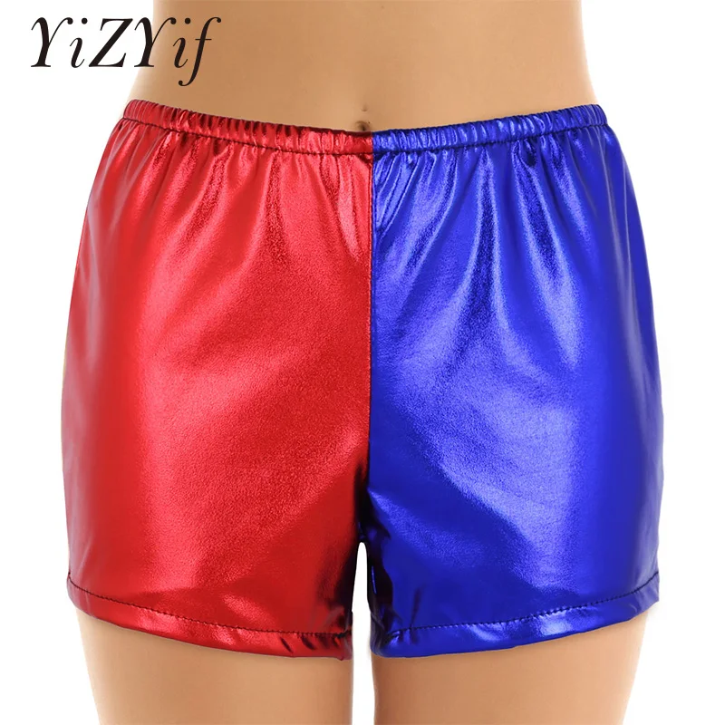 Women Sexy Shiny Metallic Shorts Elastic Waist Red and Blue Color Block Hot Booty Shorts Halloween Jester Cosplay Costume
Women Sexy Shiny Metallic Shorts Elastic Waist Red and Blue Color Block Hot Booty Shorts Halloween Jester Cosplay Costume