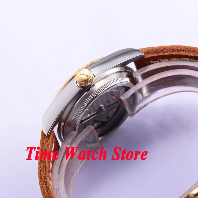 

Parnis 36mm Miyota 8215 5ATM Automatic Men's watch women Unisex sapphire glass White dial date Luminous Gold case waterproof 532