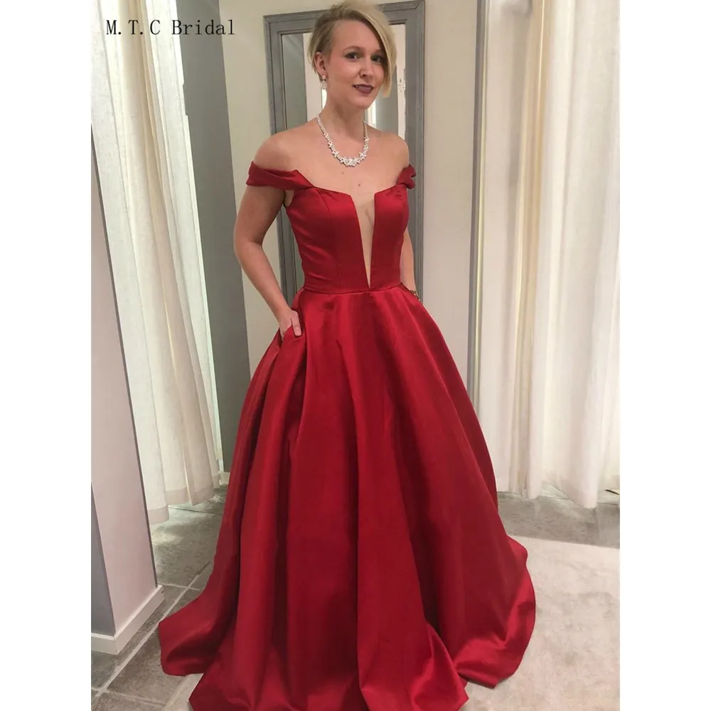 Wonderful Dark Red Satin Long Prom Dresses 2019 Off The Shoulder Floor Length High Quality Evening Gowns Robe De Soiree Cheap
Wonderful Dark Red Satin Long Prom Dresses 2019 Off The Shoulder Floor Length High Quality Evening Gowns Robe De Soiree Cheap