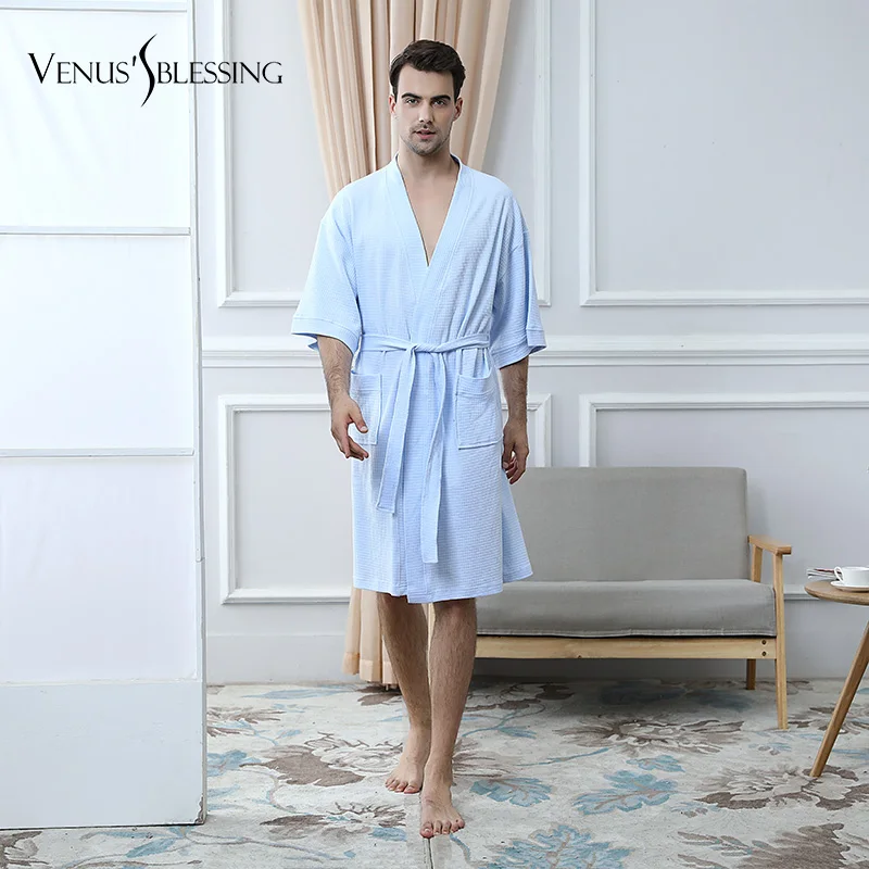 Полотенце для влюбленных летний модный Вафельный Халат мужской банный халат