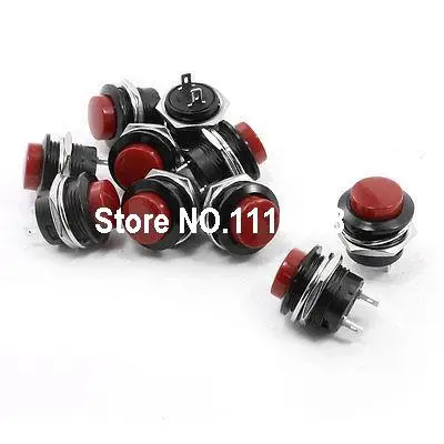 AC 125V 6A 15mm Dia 2 Pins SPST Momentary Push Button Switch Red
