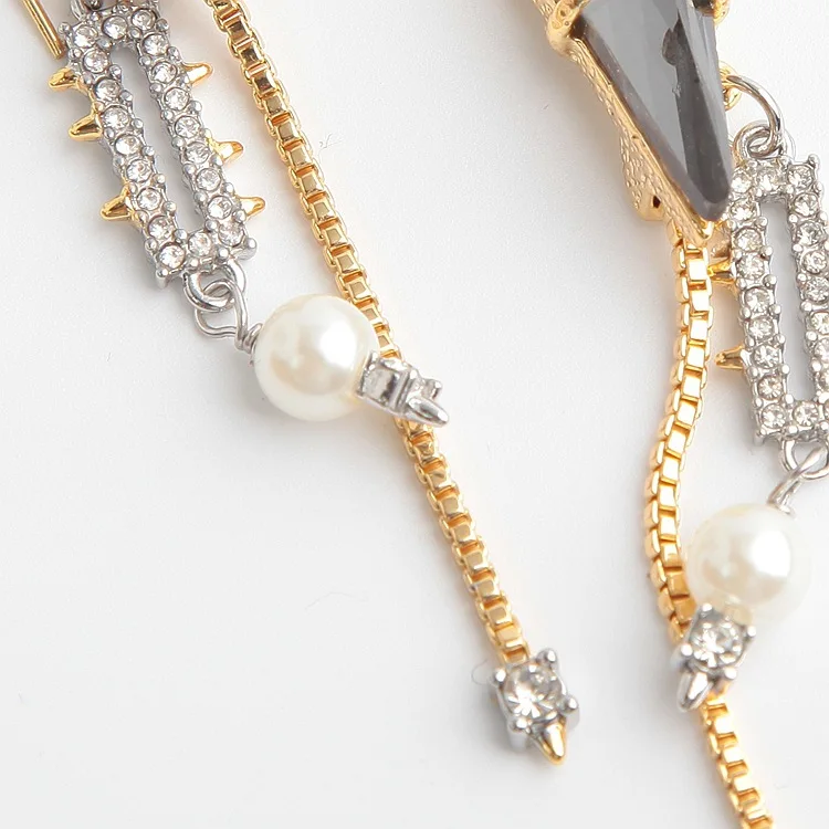 American simple triangular crystal Tassel pearl earrings earring female