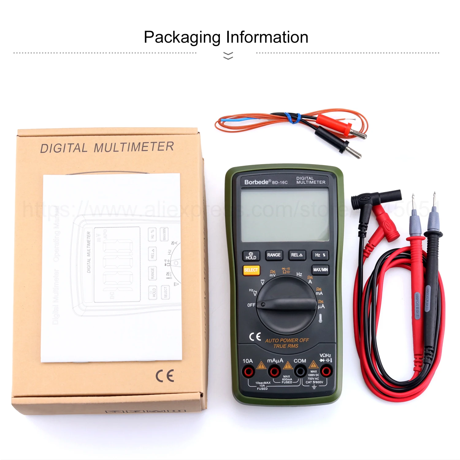Borbede Auto Digital Multimeter Range BD-16C of 6000 Counts AC DC Resistance Temperature Capacitance True RMS Diode Tester
Borbede Auto Digital Multimeter Range BD-16C of 6000 Counts AC DC Resistance Temperature Capacitance True RMS Diode Tester