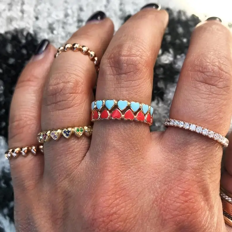 Cute lovely enamel heart band ring Gold filled pink blue red colorful bands women lady fashion finger rings
Cute lovely enamel heart band ring Gold filled pink blue red colorful bands women lady fashion finger rings