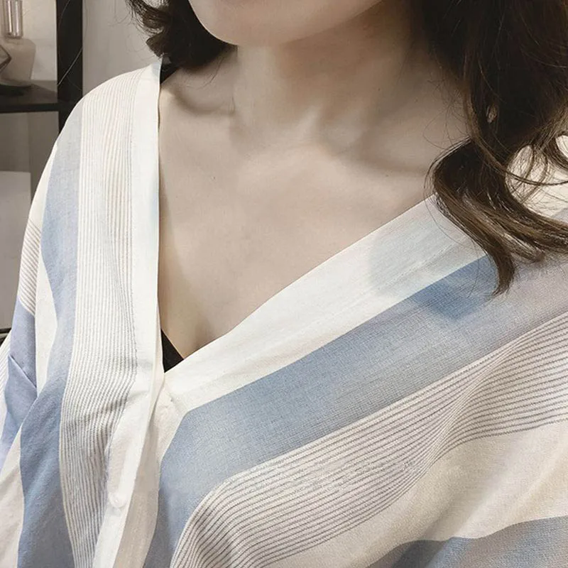 Women Blouse and Tops Summer Plus size Loose Shirt Casual Striped Long Sleeve Shirts Chiffon V Neck L3
Women Blouse and Tops Summer Plus size Loose Shirt Casual Striped Long Sleeve Shirts Chiffon V Neck L3
