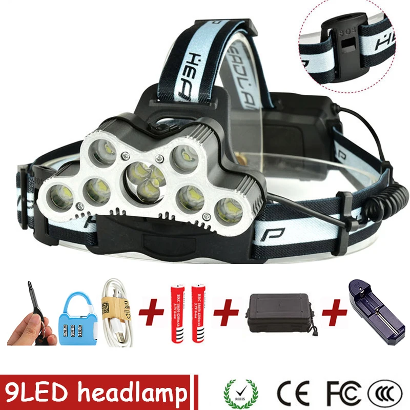 HUSUYUHU SISI 36000LM USB 9 LED Led Headlamp Headlight Head Flashlight Torch XM-L T6 Head Lamp Rechargeable for 18650 Battery
HUSUYUHU SISI 36000LM USB 9 LED Led Headlamp Headlight Head Flashlight Torch XM-L T6 Head Lamp Rechargeable for 18650 Battery