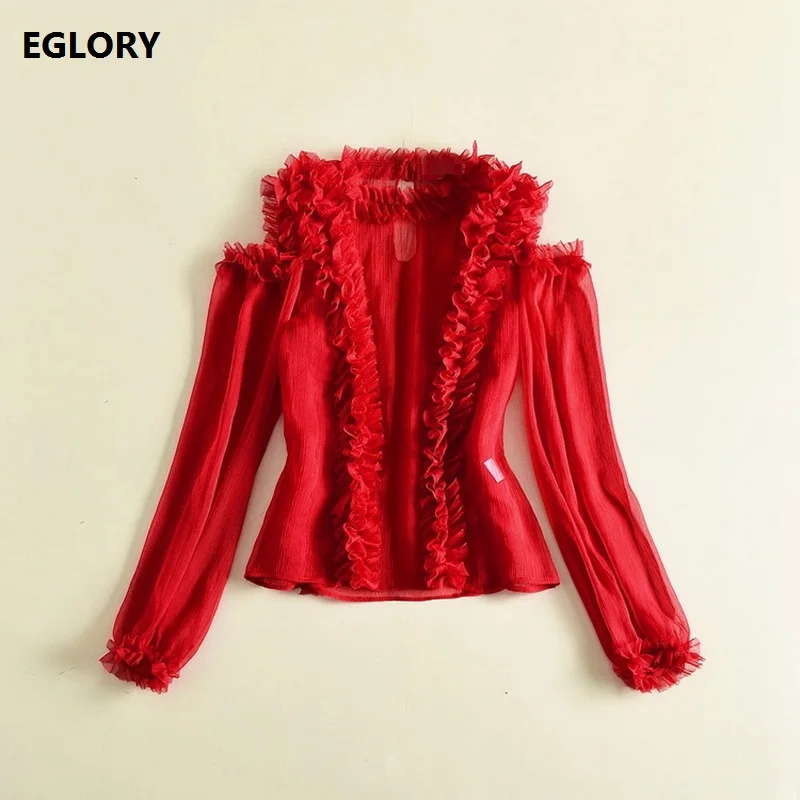 Red Sexy Shirts New Style Spring Fashion Tops Women Cold Shoulder Appliques Floral Ruffles Long Sleeve Transparent Top Blouse
Red Sexy Shirts New Style Spring Fashion Tops Women Cold Shoulder Appliques Floral Ruffles Long Sleeve Transparent Top Blouse