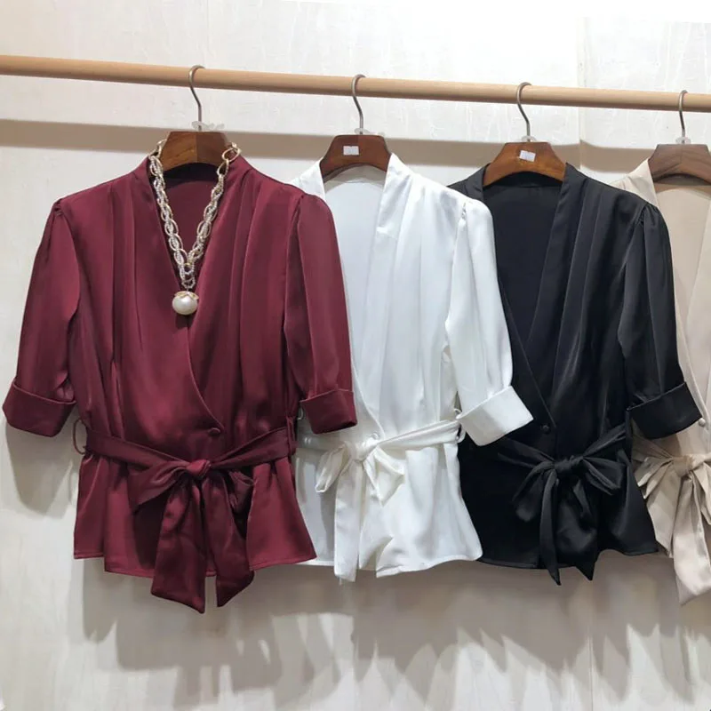 2020 Korean Shein Blusa New Women's Shirt Waist Bandage For Commuter Seven-point Sleeve V-neck Woman Womens Tops And Blouses
2020 Korean Shein Blusa New Women's Shirt Waist Bandage For Commuter Seven-point Sleeve V-neck Woman Womens Tops And Blouses