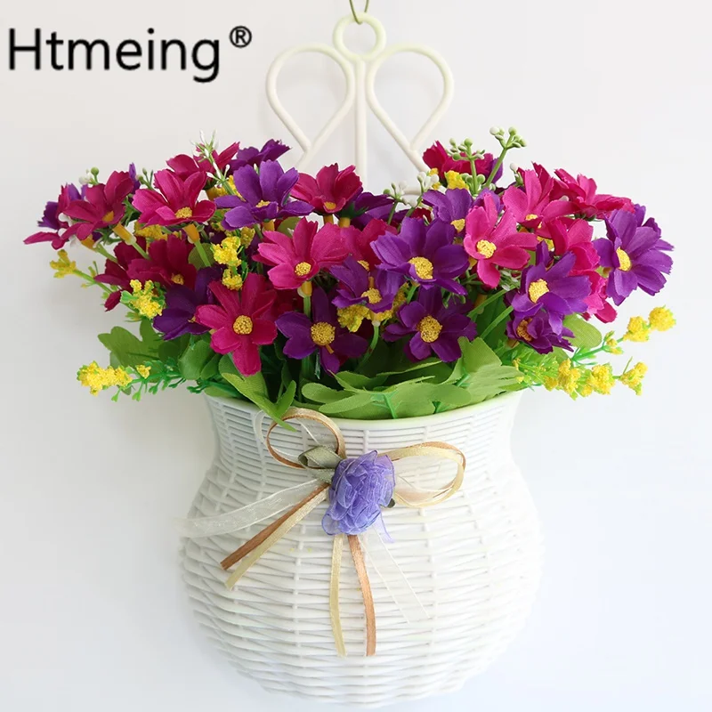 Висячая корзина из ротанга + цветы Маргаритка шелка искусственный цветок набор