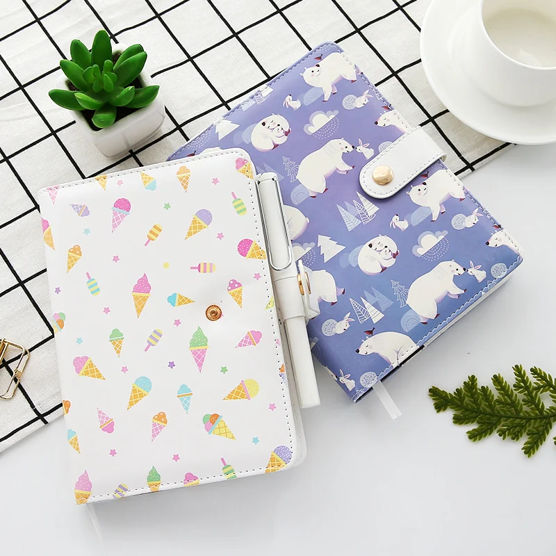 A5 Kawaii Polar Bear Ice Cream PU блокнот ежедневник в твердой обложке ежемесячный недельный