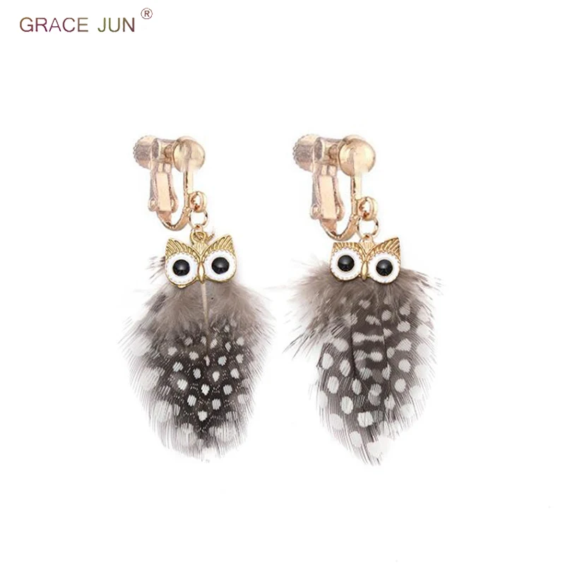 GRACE JUN Luxury Vintage Style Owl Shape Clip on Earrings and Drop Pierced Earrings Gold Color Animal Natrual Feather Earrings
GRACE JUN Luxury Vintage Style Owl Shape Clip on Earrings and Drop Pierced Earrings Gold Color Animal Natrual Feather Earrings