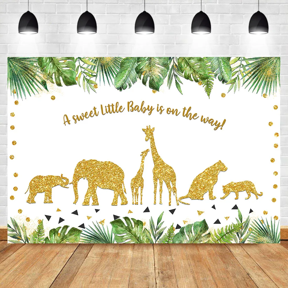 

NeoBack Jungle Safari Baby Shower Backdrop Baby Animals Birthday Photography Background Golden Animals Party Banner Backdrops