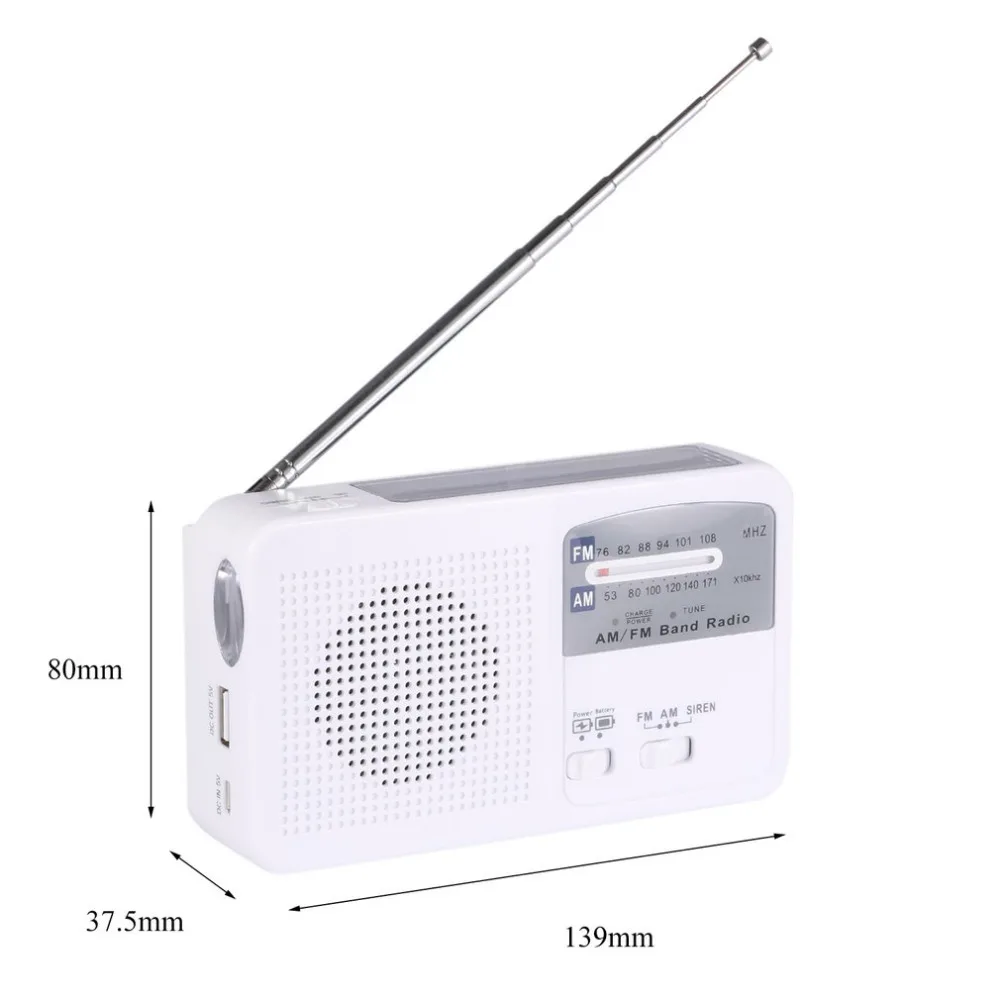 Multifunctional Dynamo/Solar/AAA Battery Powered AM/FM Radio with Emergency LED Flashlight & Siren Support Mobile Charge |