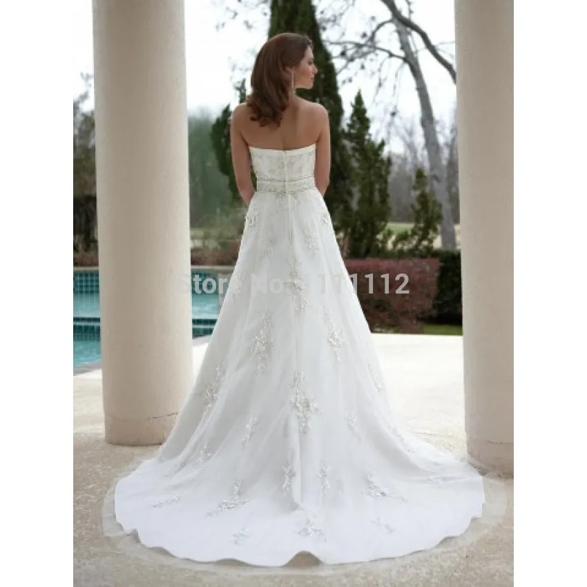 Nitree Empire A-line Strapless Applique Chapel Train Tulle Wedding Dresses Bridal Gown | Свадьбы и торжества