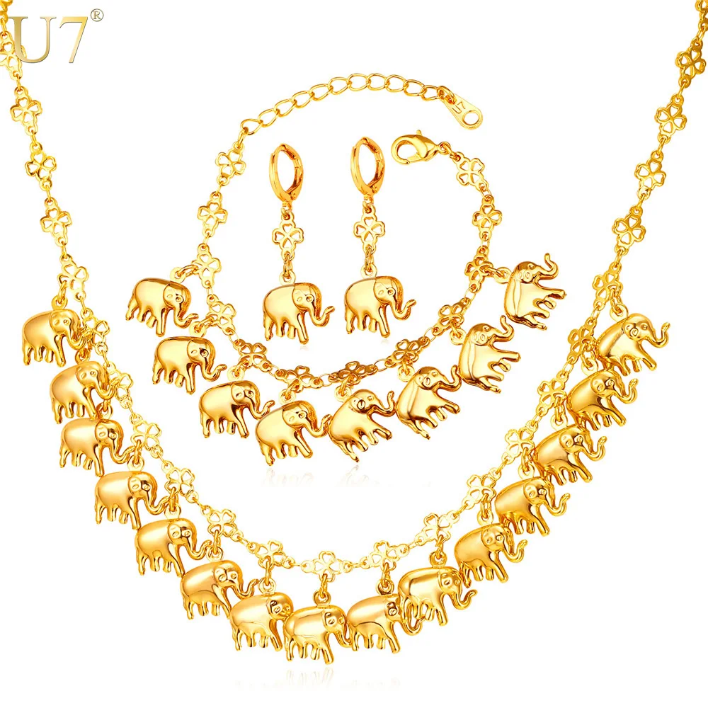 U7 Brand Elephant Cute Charm Bracelet Earring & Necklace Set Lucky Animal Gold Color Jewelry Set For Women Gift S849
U7 Brand Elephant Cute Charm Bracelet Earring & Necklace Set Lucky Animal Gold Color Jewelry Set For Women Gift S849