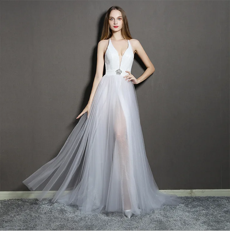 Fashion Sling Deep V-neck Perspective Elegent Evening Dress White Lace Tulle Flower Evening Dress Female Banquet Evening Dress
Fashion Sling Deep V-neck Perspective Elegent Evening Dress White Lace Tulle Flower Evening Dress Female Banquet Evening Dress