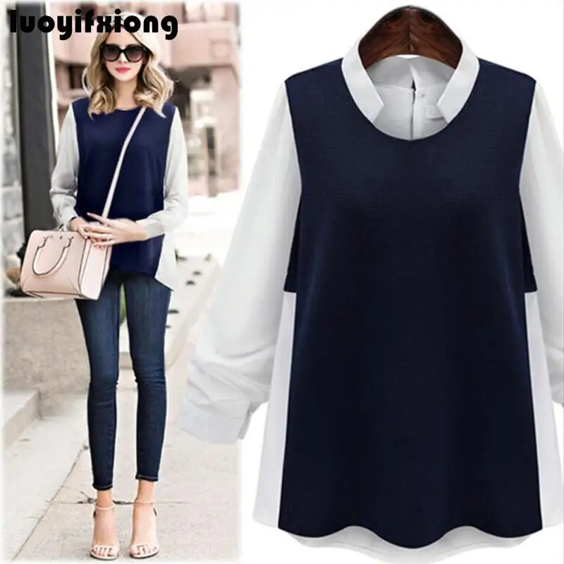 5XL 4XL 3XL Plus Size Women Blouse Shirts 2020 Autumn Loose Casual O-neck Long Sleeve Patchwork Fake Two Piece Shirt Women Tops
5XL 4XL 3XL Plus Size Women Blouse Shirts 2020 Autumn Loose Casual O-neck Long Sleeve Patchwork Fake Two Piece Shirt Women Tops