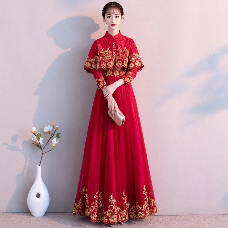Red Traditional Chinese Wedding Gown 2019 Long Sleeve Cape Mandarin Collar Embroidery Female Cheongsam Wedding Dress AA4550
Red Traditional Chinese Wedding Gown 2019 Long Sleeve Cape Mandarin Collar Embroidery Female Cheongsam Wedding Dress AA4550