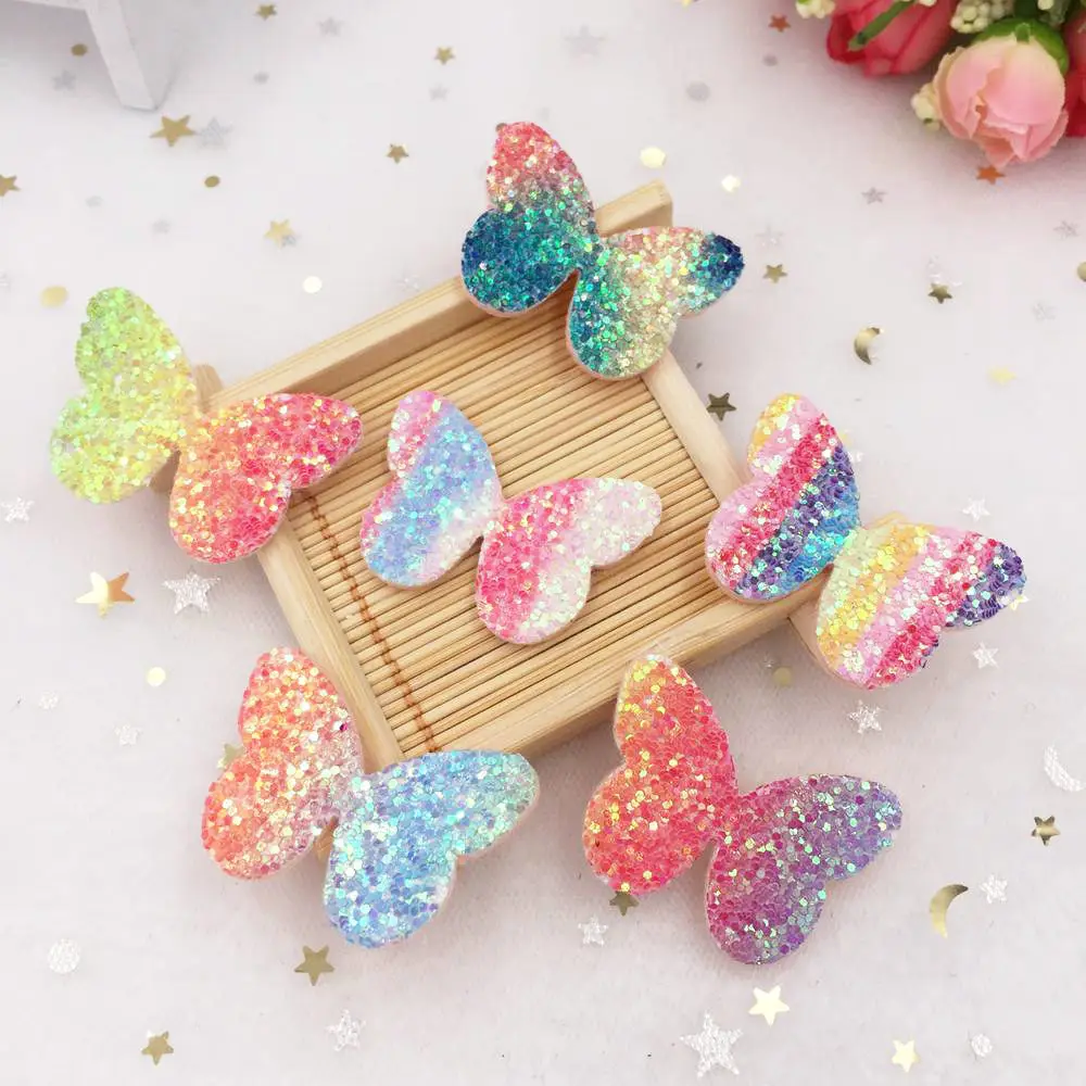 

16pcs Glitter Paillette Rainbow Butterfly Felt Fabric Appliques Patches Wedding DIY Hair Clip Accessories Craft Supplies A42