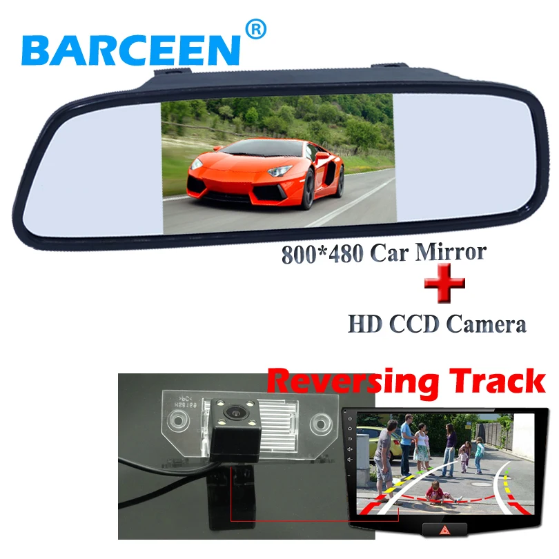 

Shock-proof car parking camera with 5" car screen mirror rainproof function +Dynamic track line +4 led for ford-focus sedan