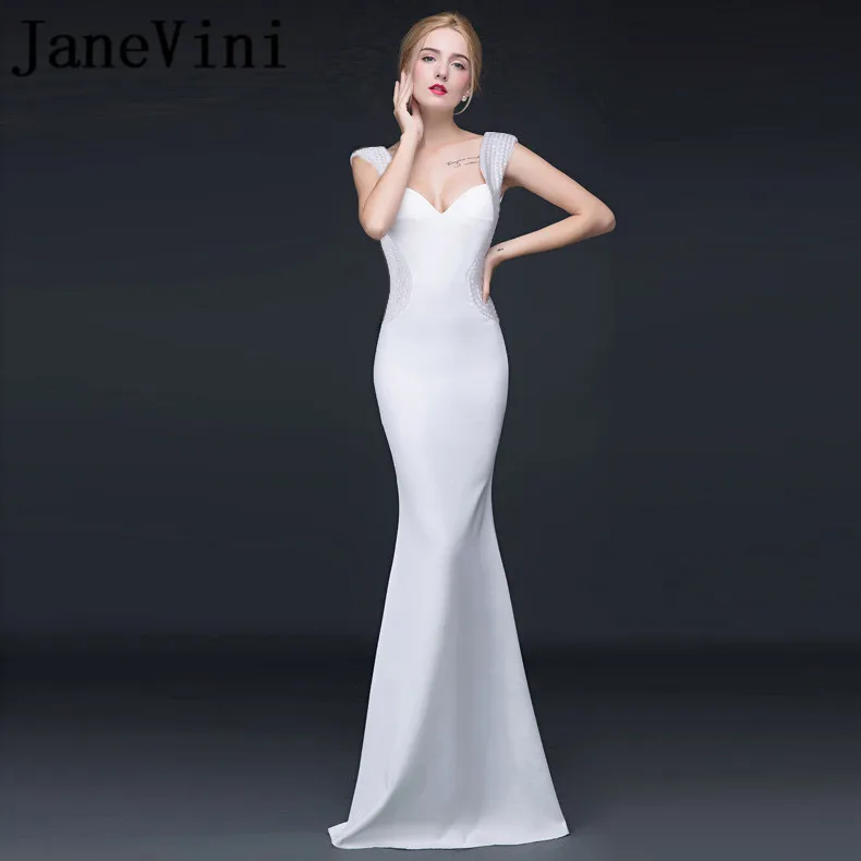 JaneVini Vestidos Sexy White Beaded Evening Dress Mermaid Deep V Neck Backless Plus Size Satin Mother of the Bride Dresses 2018 
JaneVini Vestidos Sexy White Beaded Evening Dress Mermaid Deep V Neck Backless Plus Size Satin Mother of the Bride Dresses 2018