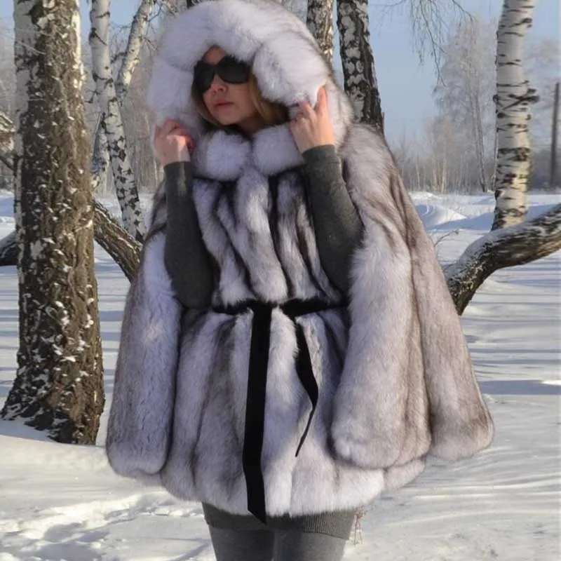 Wholesale Promotion Nature Fox Fur Coats Warm Real Shawl Cape For Women Winter Outerwear Overcoats Fashion Tops 2021 |