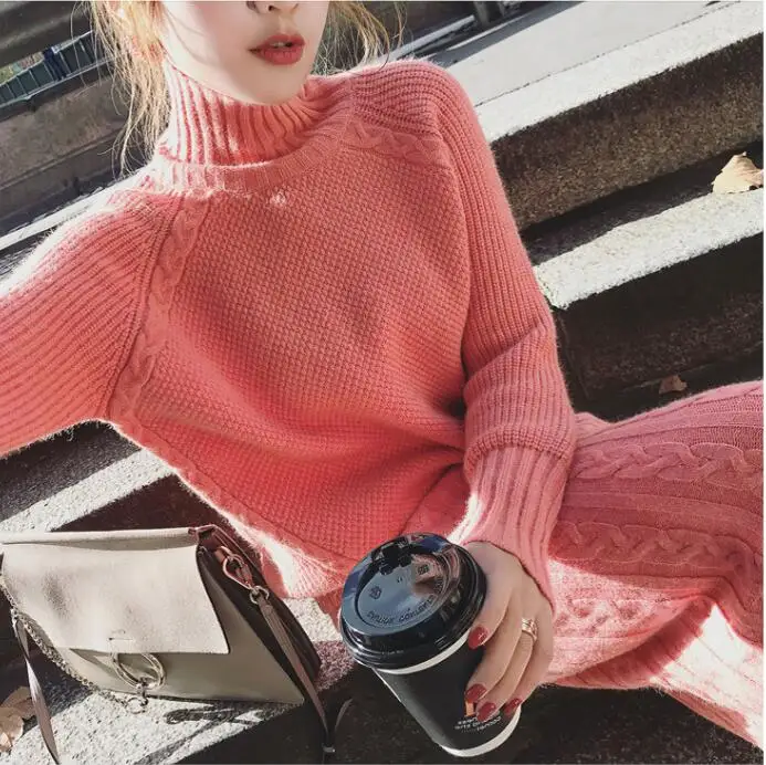 Women New Twist Turtleneck Pullover Sweater and Split Bodycon Skirt Knitted 2 Piece Set Women Casual Female Solid Knitting Suits
Women New Twist Turtleneck Pullover Sweater and Split Bodycon Skirt Knitted 2 Piece Set Women Casual Female Solid Knitting Suits
