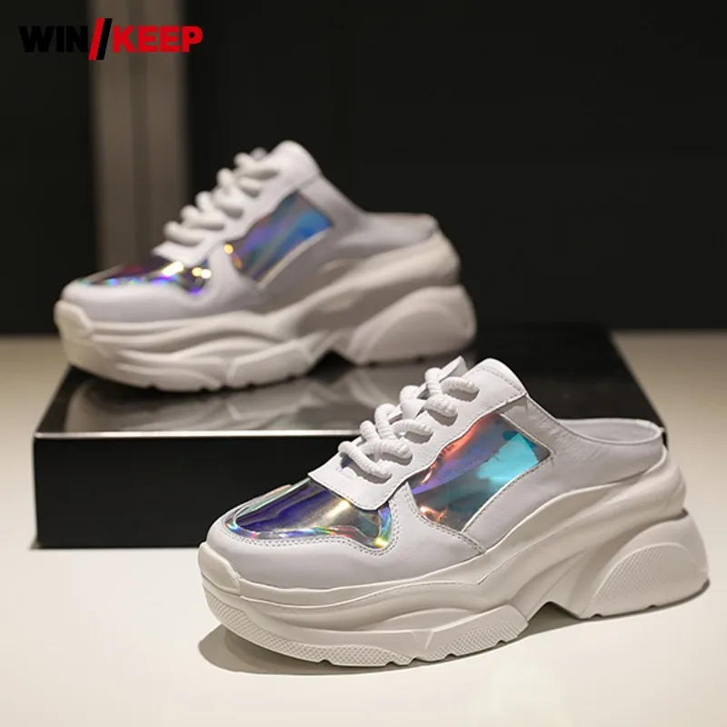 Street Style Genuine Leather Lace Up Platform Slippers 2021 Summer Outdoor Walking Sport Shoes Women White Thick Bottom Sneakers
Street Style Genuine Leather Lace Up Platform Slippers 2021 Summer Outdoor Walking Sport Shoes Women White Thick Bottom Sneakers