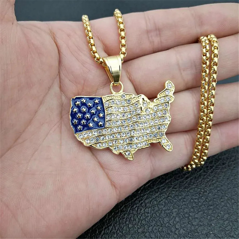 Hip Hop Iced Out USA Patriot Freedom Star and Stripes 4th of july American Flag,Map Pendant Necklace Stainless Steel Men Jewelry
Hip Hop Iced Out USA Patriot Freedom Star and Stripes 4th of july American Flag,Map Pendant Necklace Stainless Steel Men Jewelry