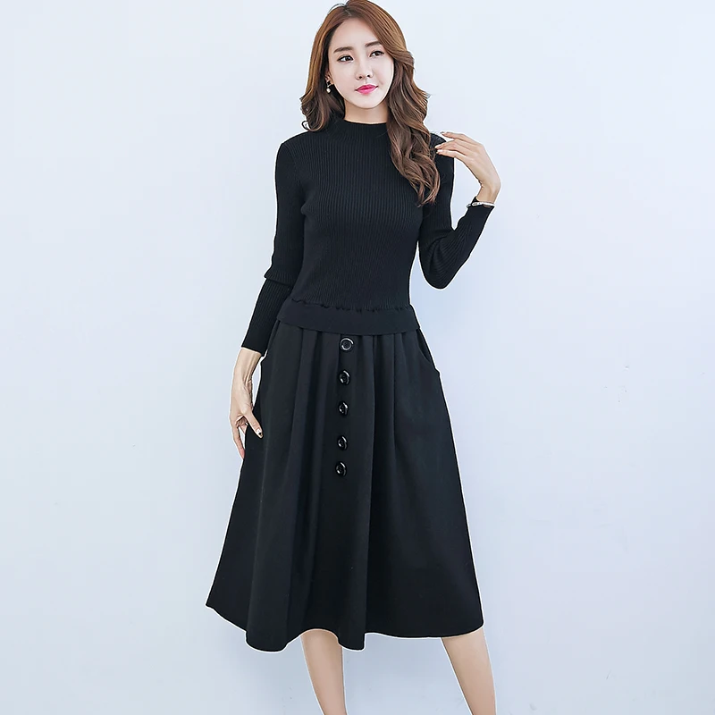 Autumn new temperament long round collar false two stitching knit dress Slim sweater women
Autumn new temperament long round collar false two stitching knit dress Slim sweater women